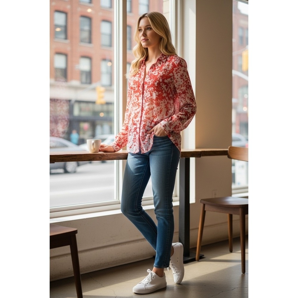 The Limited Red and White Floral Blouse